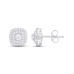 Lab-Created Diamond by KAY Cushion Stud Earrings 1-1/2 ct tw Round-cut 14K White Gold