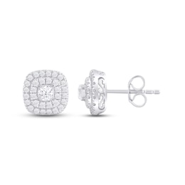 Lab-Grown diamond by KAY Cushion Stud Earrings 1-1/2 ct tw Round-cut 14K White Gold