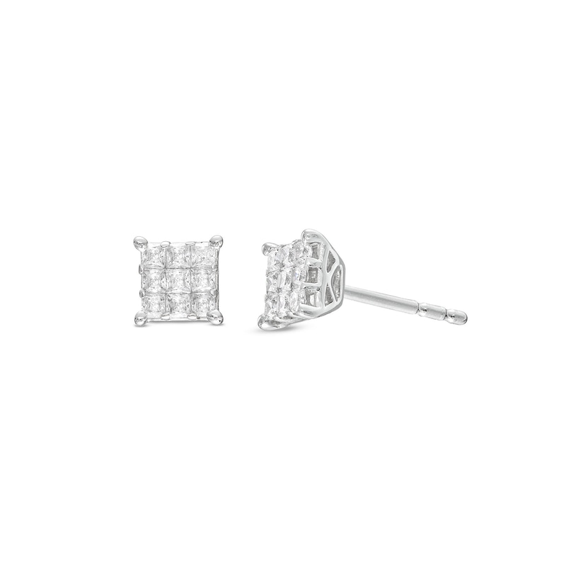 Main Image 1 of Multi-Diamond Stud Earrings 1/2 ct tw Princess-cut 10K White Gold