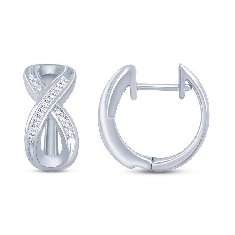 Diamond Hoop Earrings 1/6 ct tw Baguette & Round-cut Sterling Silver
