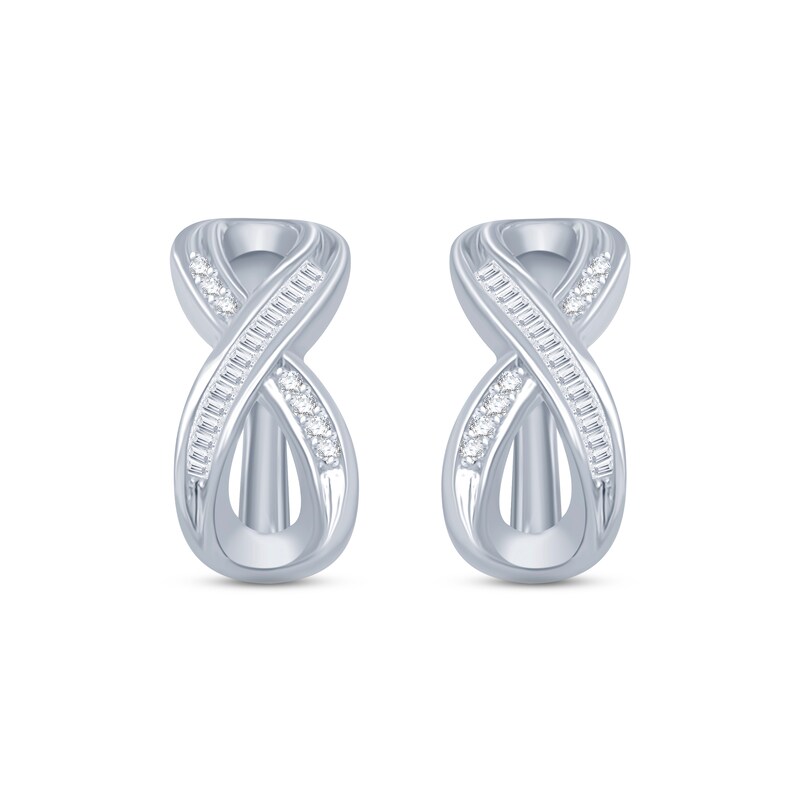 Diamond Hoop Earrings 1/6 ct tw Baguette & Round-cut Sterling Silver