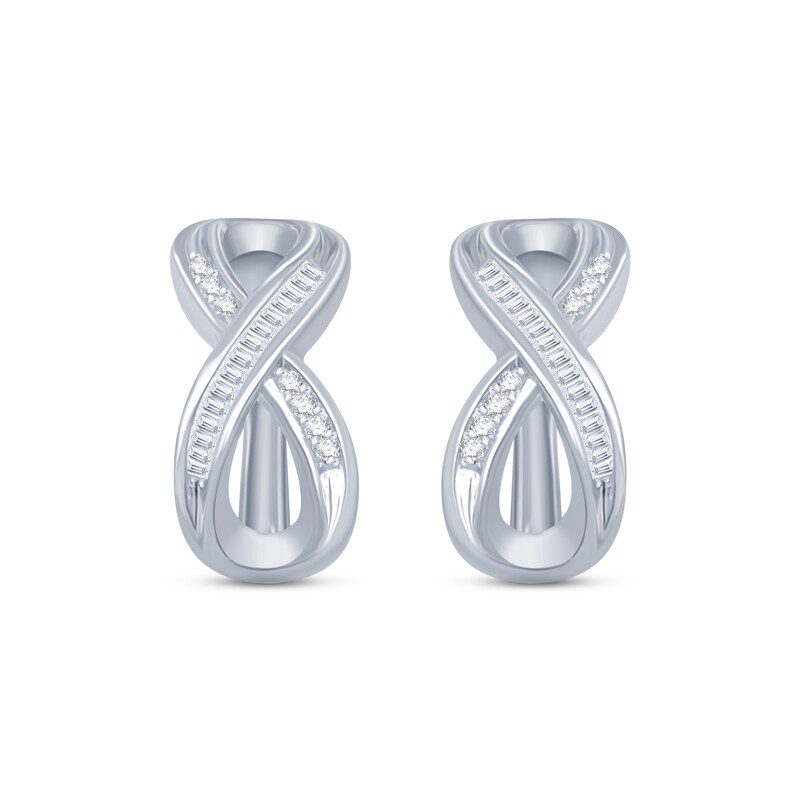 Diamond Hoop Earrings 1/6 ct tw Baguette & Round-cut Sterling Silver