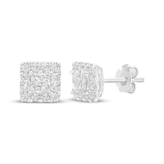 Diamond Stud Earrings 1/2 ct tw Princess & Round-cut 10K White Gold