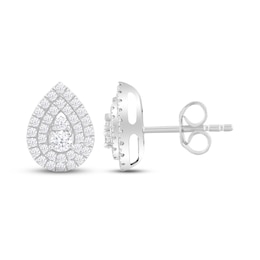 Lab-Created Diamonds by KAY Teardrop Stud Earrings 1 ct tw Round-cut 14K White Gold