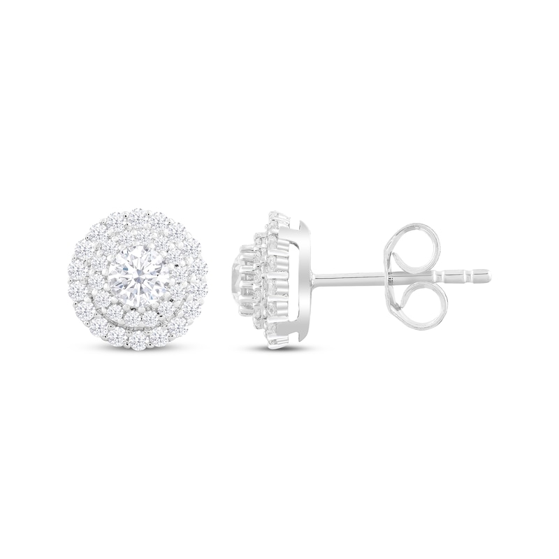 Main Image 1 of Lab-Grown Diamonds by KAY Circle Stud Earrings 1 ct tw Round-cut 14K White Gold