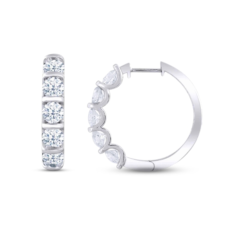 Main Image 1 of KAY Lab-Grown Diamonds Hoop Earrings 1 ct tw Round-cut 14K White Gold
