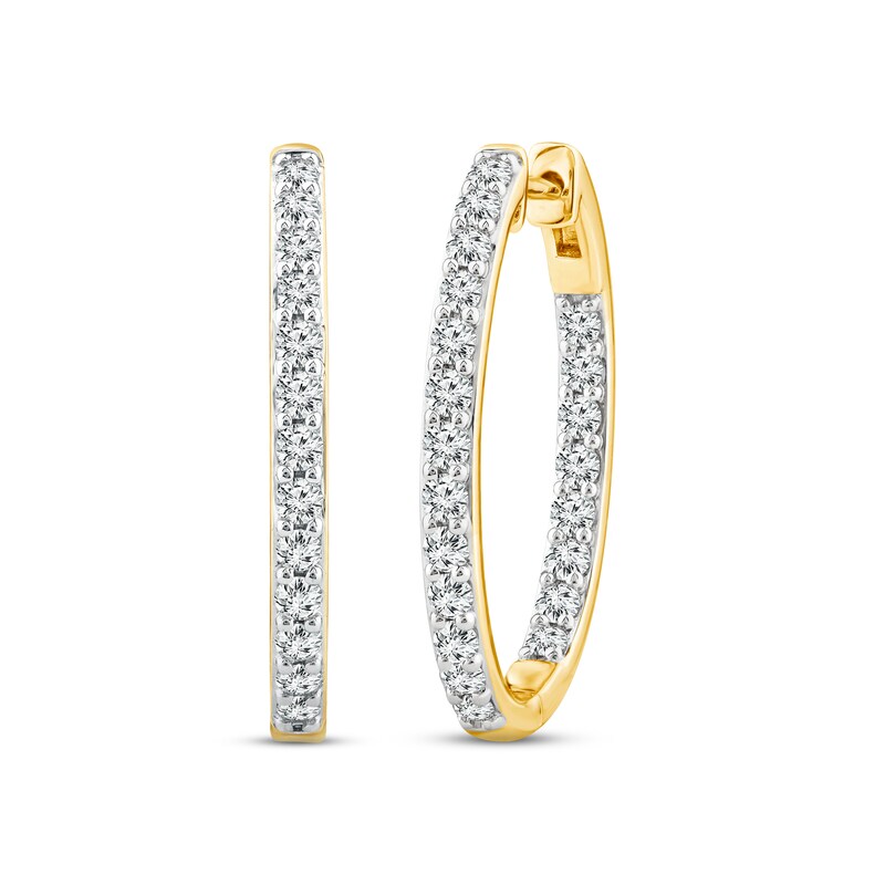 Diamond Inside-Out Hoop Earrings 1 ct tw Round-cut 14K Yellow Gold