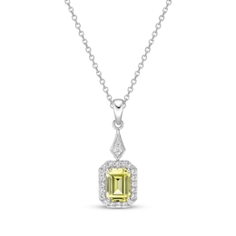 Gems of Serenity Emerald-Cut Yellow & White Lab-Created Sapphire Necklace Sterling Silver 18&quot;