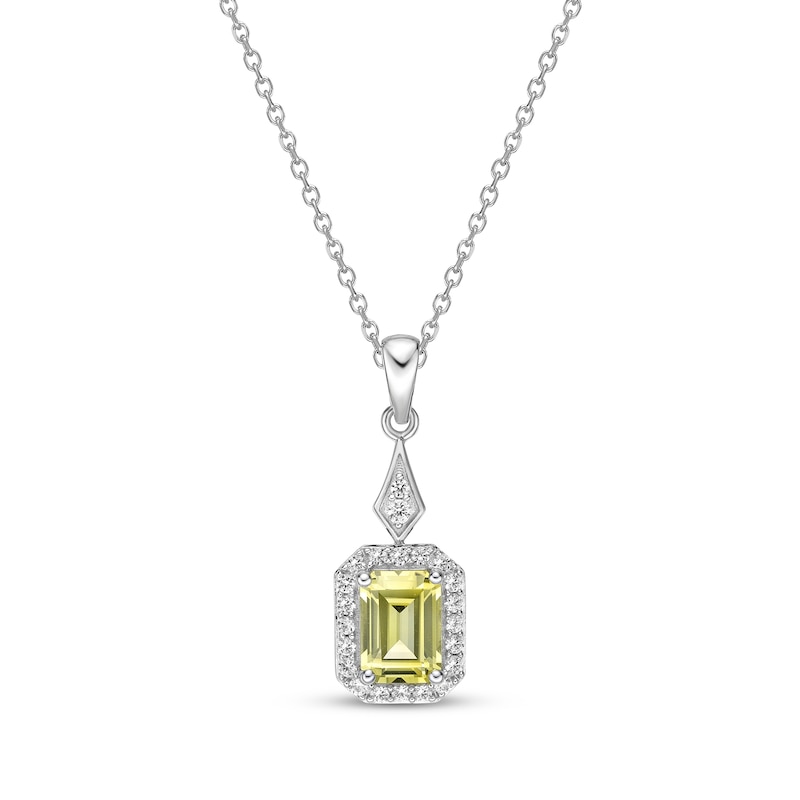 Main Image 1 of Gems of Serenity Emerald-Cut Yellow & White Lab-Created Sapphire Necklace Sterling Silver 18"