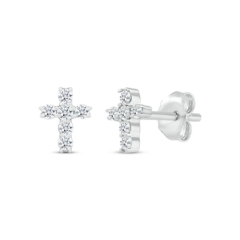 Main Image 1 of Diamond Cross Stud Earrings 1/4 ct tw Round-cut Sterling Silver