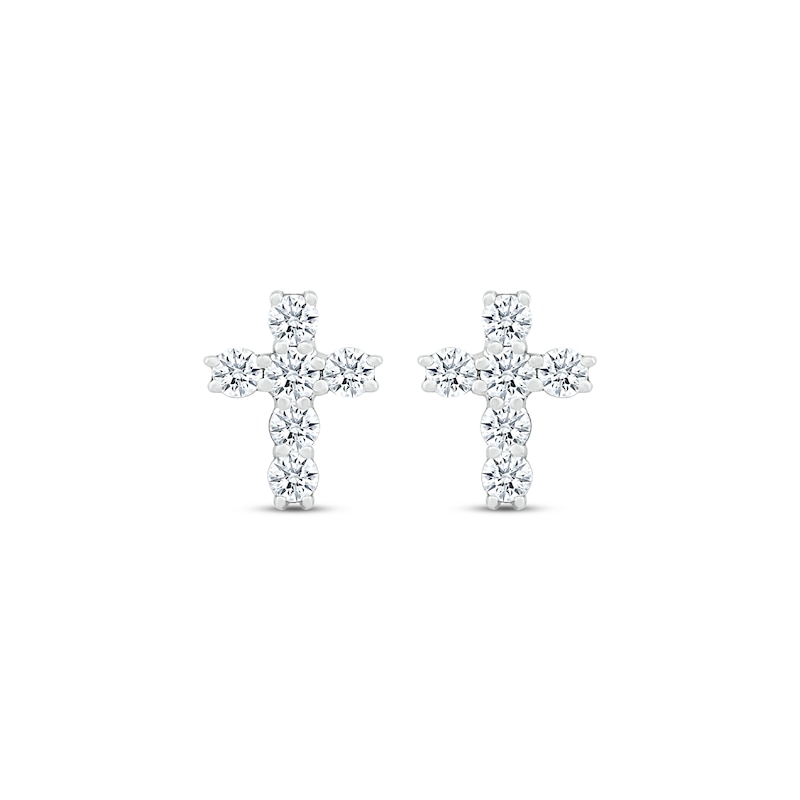 Main Image 2 of Diamond Cross Stud Earrings 1/4 ct tw Round-cut Sterling Silver