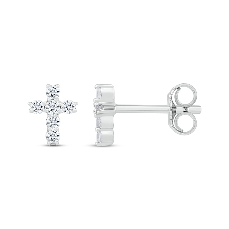Main Image 3 of Diamond Cross Stud Earrings 1/4 ct tw Round-cut Sterling Silver