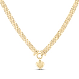 Heart Charm Bismark Necklace Hollow 14K Yellow Gold 18"