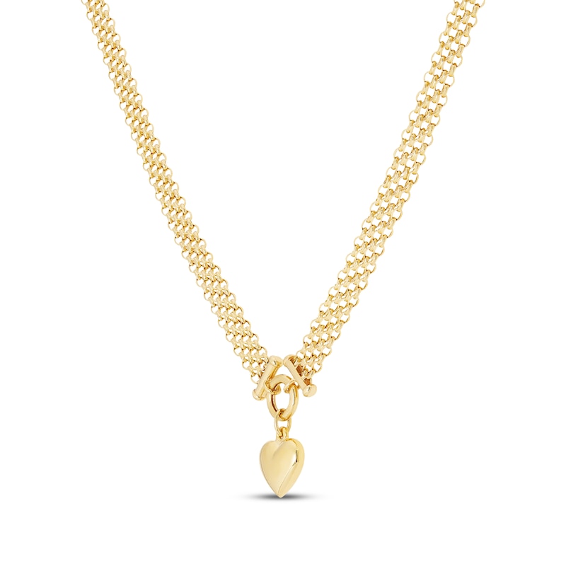 Main Image 2 of Heart Charm Bismark Necklace Hollow 14K Yellow Gold 18"