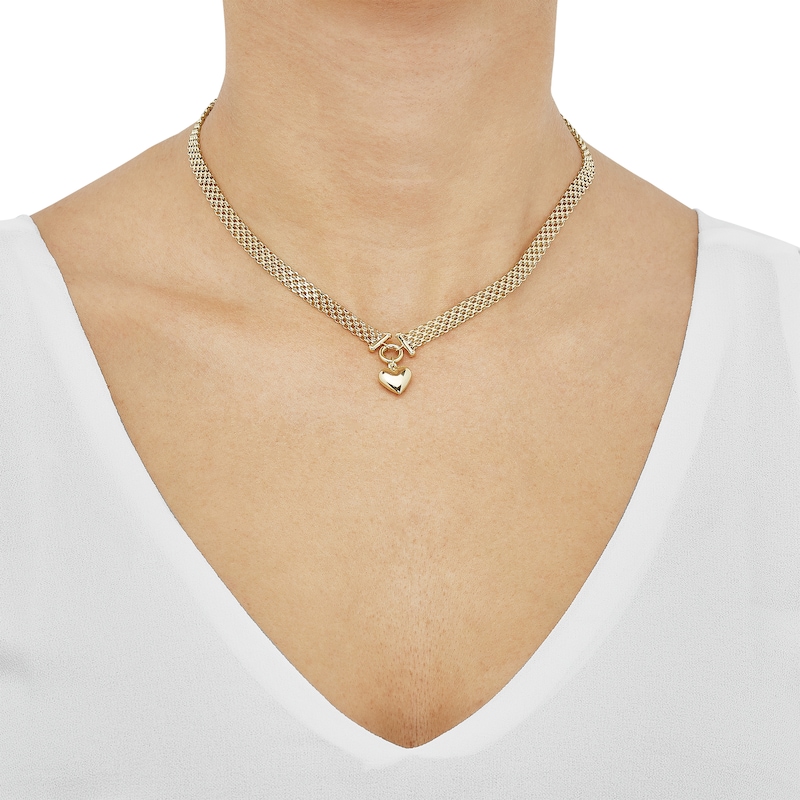 Main Image 4 of Heart Charm Bismark Necklace Hollow 14K Yellow Gold 18"