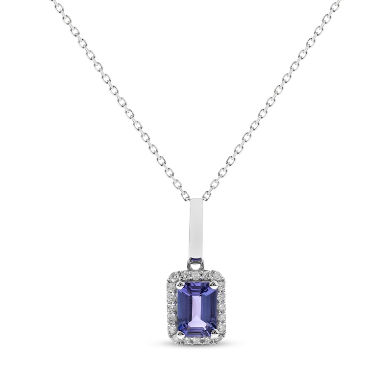 Main Image 1 of Emerald-Cut Tanzanite & Diamond Necklace 1/8 ct tw Sterling Silver 18"