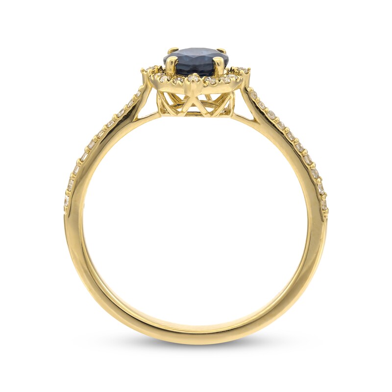 Round Blue Sapphire & Diamond Tapered Shank Ring 1/6 ct tw 10K Yellow Gold