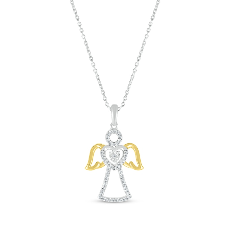 Main Image 1 of Diamond Heart Angel Necklace 1/8 ct tw Sterling Silver & 10K Yellow Gold 18&quot;