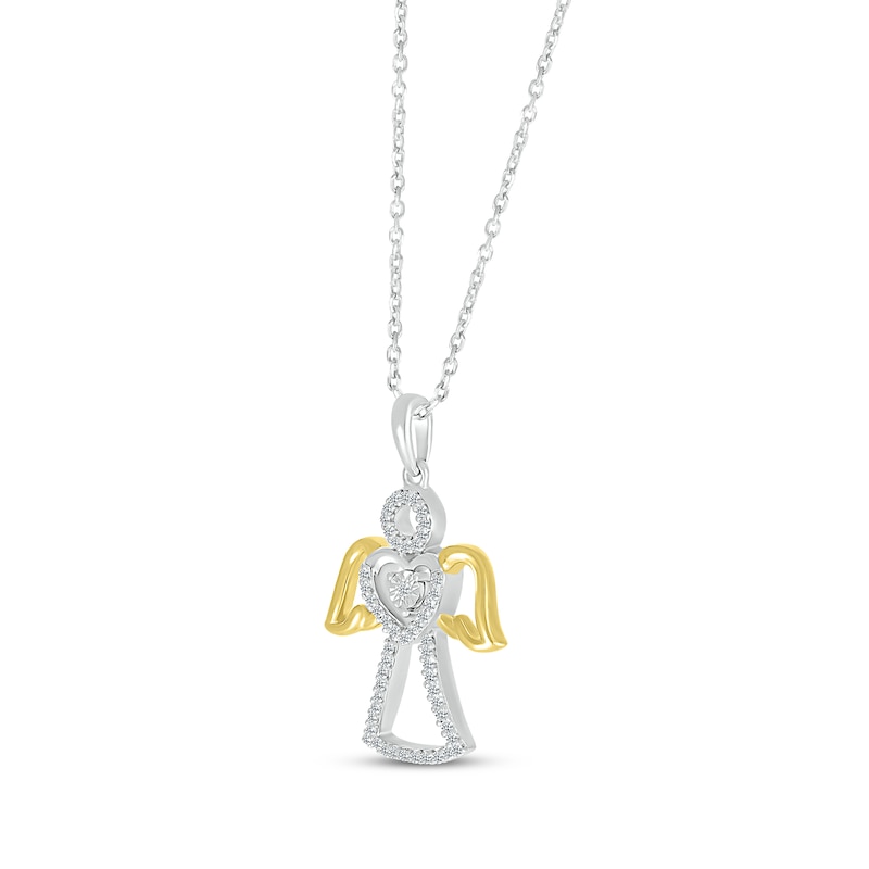 Main Image 2 of Diamond Heart Angel Necklace 1/8 ct tw Sterling Silver & 10K Yellow Gold 18&quot;