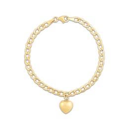 Curb Chain Charm Bracelet with Heart 10K Yellow Gold 7.25”