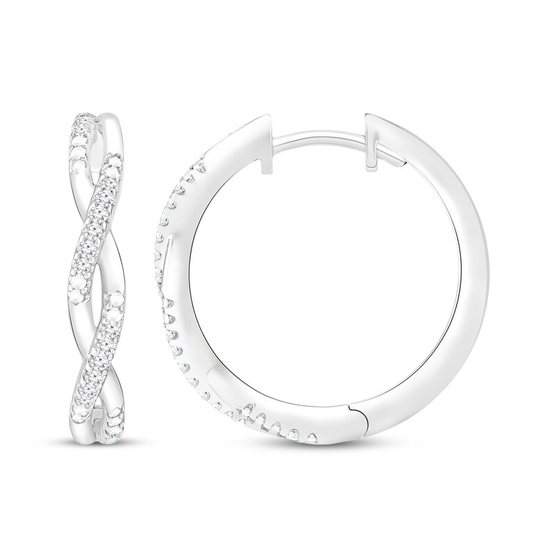 Main Image 1 of Round-Cut Diamond Hoop Earrings 1/10 ct tw Sterling Silver