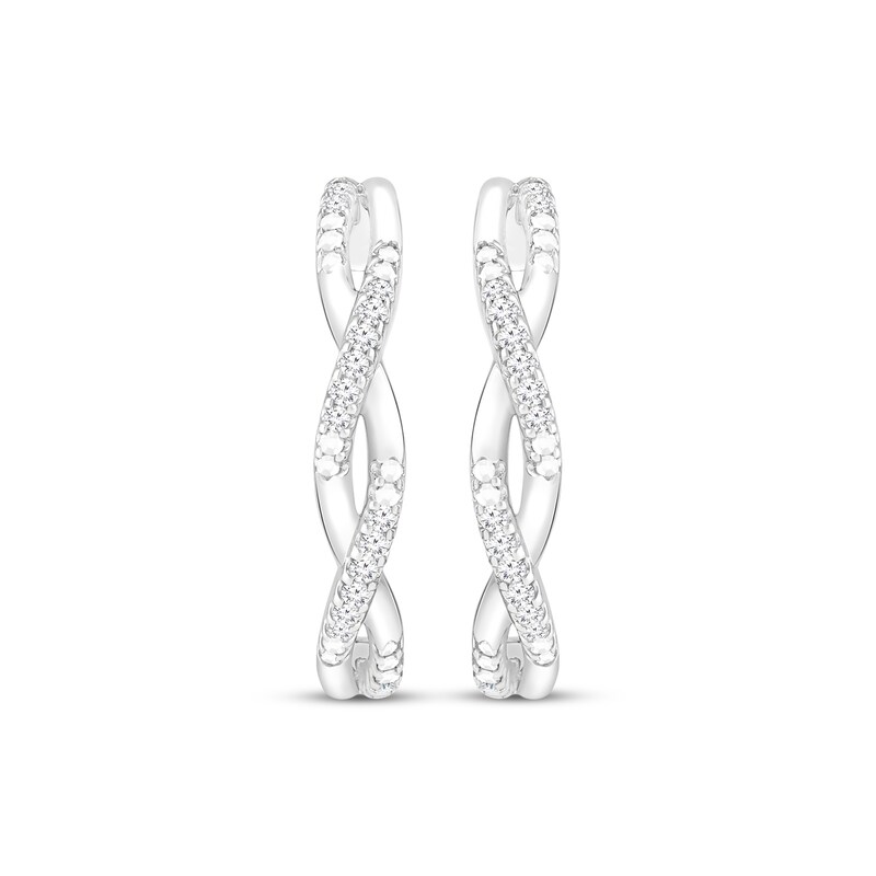 Main Image 2 of Round-Cut Diamond Hoop Earrings 1/10 ct tw Sterling Silver