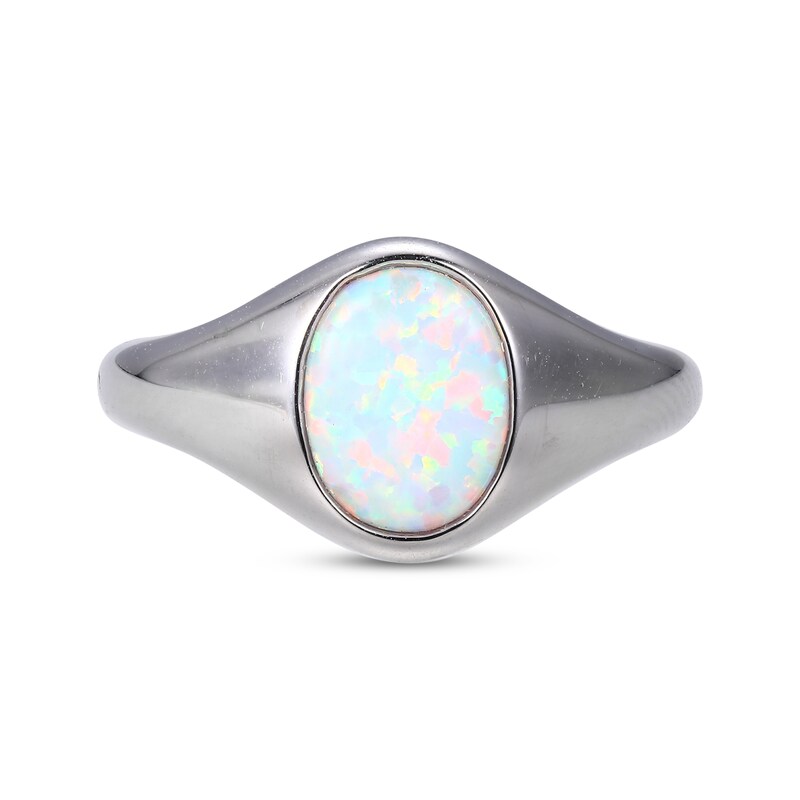 Main Image 3 of Oval-Cut Lab-Created Opal Signet Ring Sterling Silver