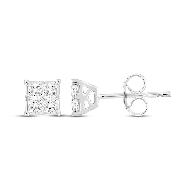Princess-Cut Multi-Diamond Stud Earrings 1/2 ct tw 10K White Gold