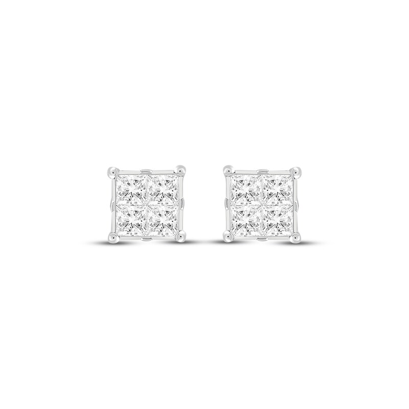 Princess-Cut Multi-Diamond Stud Earrings 1/2 ct tw 10K White Gold