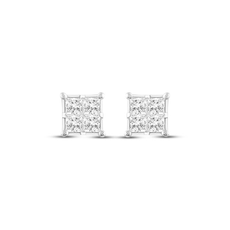 Main Image 2 of Princess-Cut Multi-Diamond Stud Earrings 1 ct tw 10K Yellow Gold