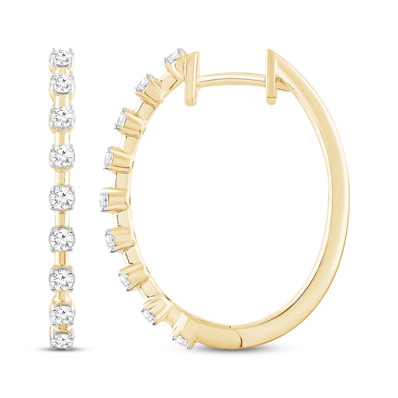 Main Image 1 of Round-Cut Diamond Hoop Earrings 1/3 ct tw 10K Yellow Gold