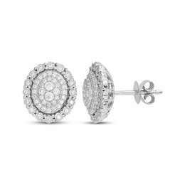 Round-Cut Multi-Diamond Center Oval-Shaped Stud Earrings 1/2 ct tw 10K White Gold