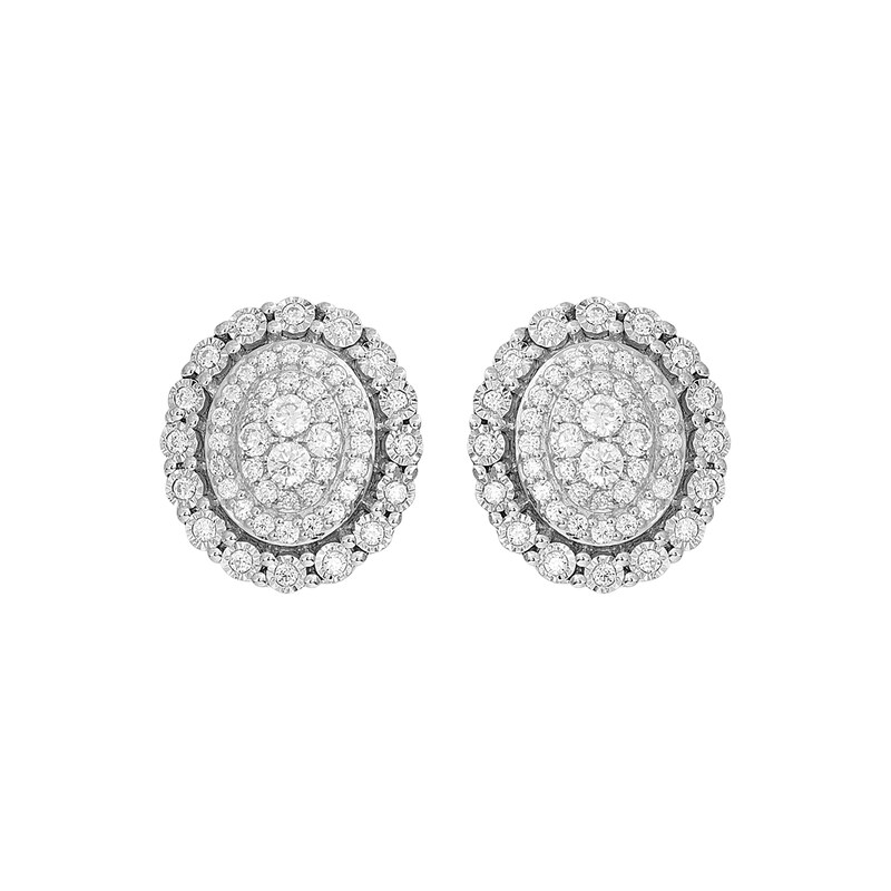 Main Image 2 of Round-Cut Multi-Diamond Center Oval-Shaped Stud Earrings 1/2 ct tw 10K White Gold