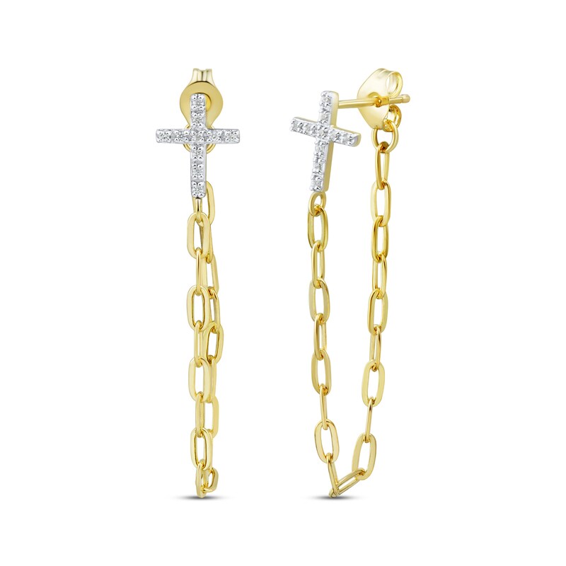 Round-Cut Diamond Cross Chain Drop Front-Back Earrings 1/20 ct