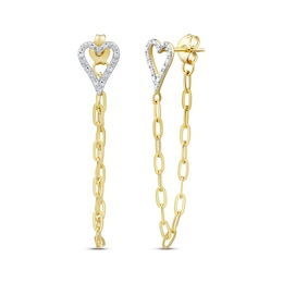 Round-Cut Diamond Heart & Chain Drop Front-Back Earrings 1/20 ct tw 10K Yellow Gold