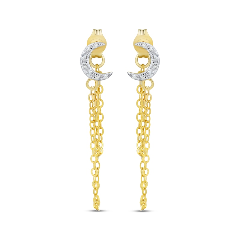 Main Image 2 of Round-Cut Diamond Moon & Chain Drop Front-Back Earrings 1/20 ct tw 10K Yellow Gold