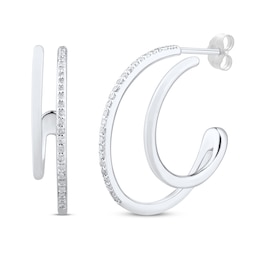 Round-Cut Diamond Double Curve Huggie Hoop Earrings 1/4 ct tw Sterling Silver
