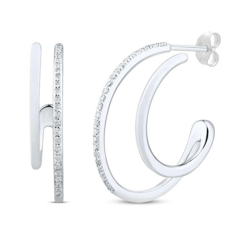 Main Image 1 of Round-Cut Diamond Double Curve Huggie Hoop Earrings 1/4 ct tw Sterling Silver
