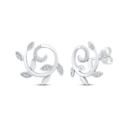 Round-Cut Diamond Leaf & Vine Swirl Stud Earrings 1/10 ct tw Sterling Silver