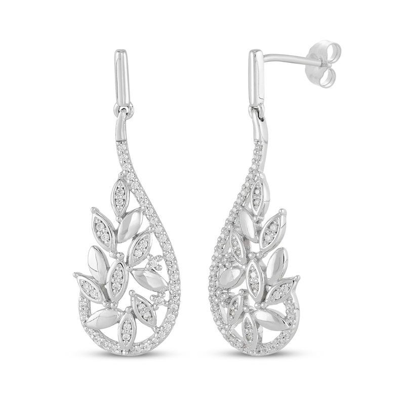 Main Image 1 of Round-Cut Diamond Leaf & Vine Drop Earrings 1/4 ct tw Sterling Silver