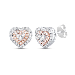 Round-Cut Diamond Heart Stud Earrings 1/3 ct tw 10K Two-Tone Gold