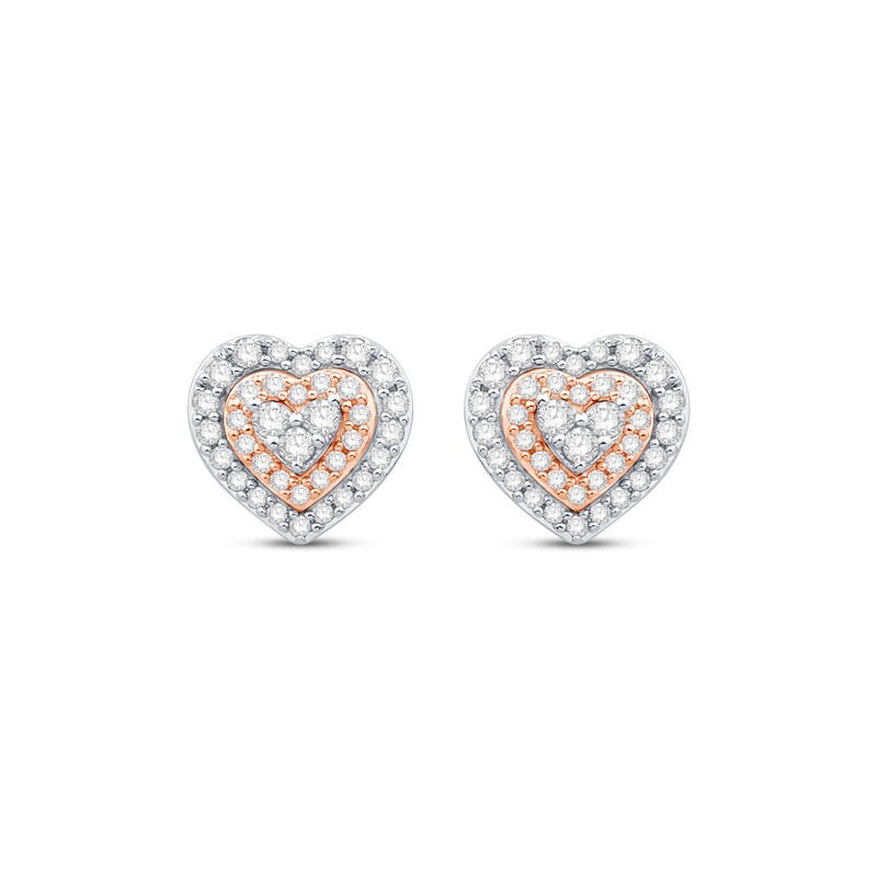 Main Image 2 of Round-Cut Diamond Heart Stud Earrings 1/3 ct tw 10K Two-Tone Gold