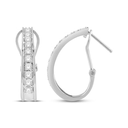 Round-Cut Diamond Oval Hoop Earrings 1 ct tw 10K White Gold