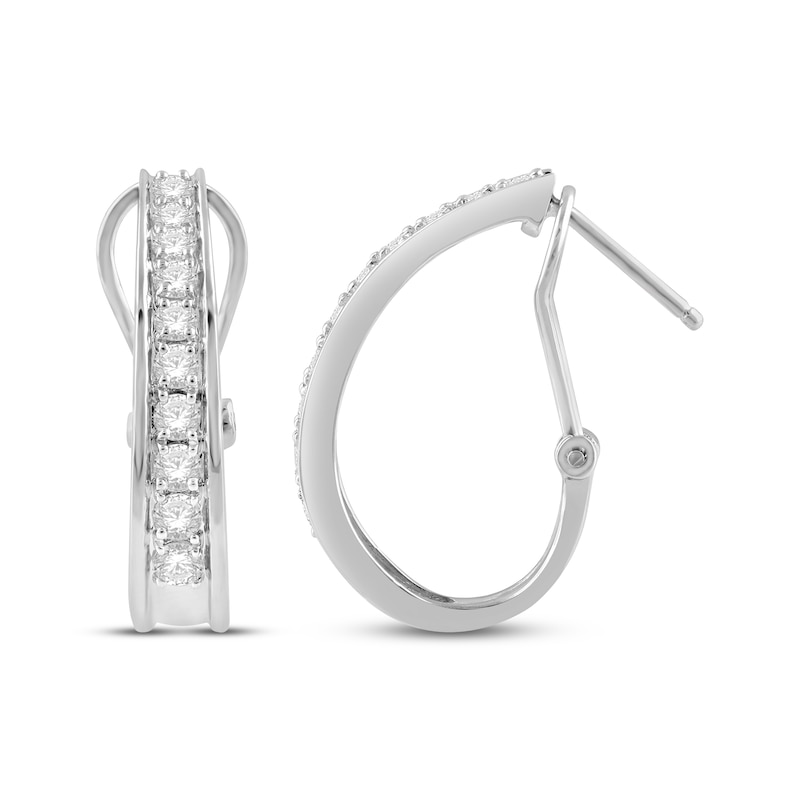 Main Image 1 of Round-Cut Diamond Oval Hoop Earrings 1 ct tw 10K White Gold