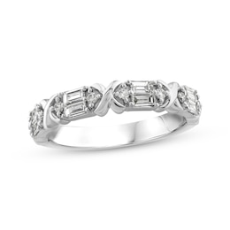 XO from KAY Baguette & Round-Cut Diamond Anniversary Band 3/8 ct tw 14K White Gold