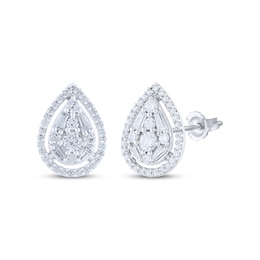 Baguette & Round-Cut Diamond Teardrop Stud Earrings 1/2 ct tw 10K White Gold