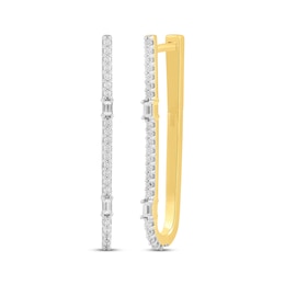 Baguette & Round-Cut Diamond Elongated Hoop Earrings 1/4 ct tw 10K Yellow Gold