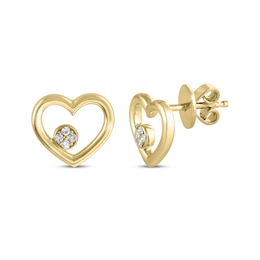 Diamond Accent Heart Outline Stud Earrings 10K Yellow Gold