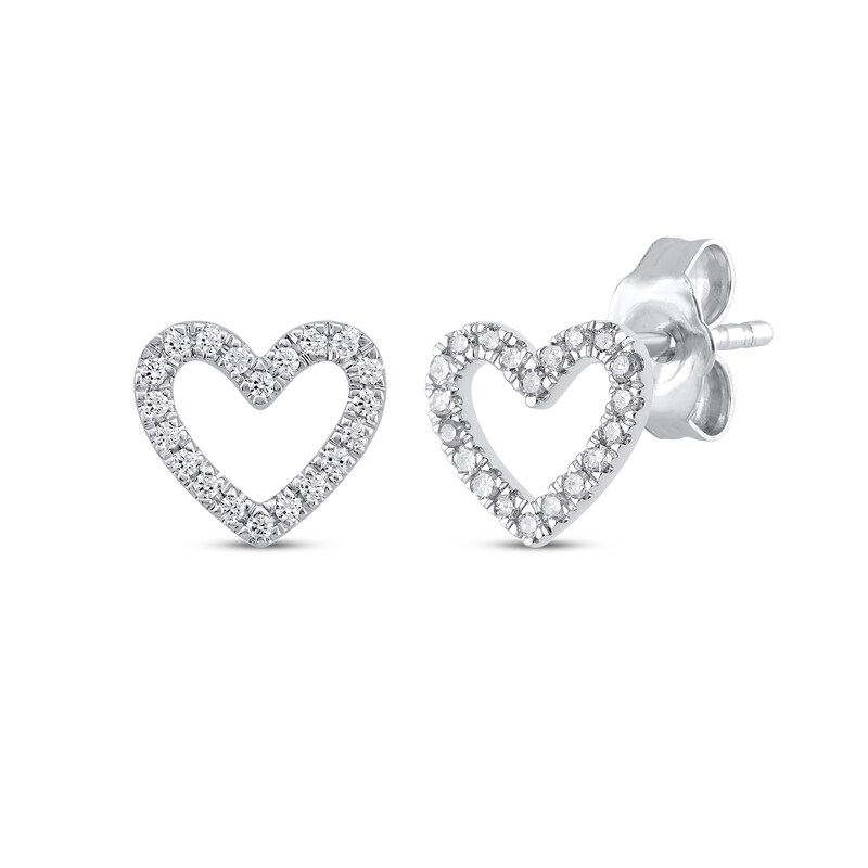 Main Image 1 of Diamond Open Heart Stud Earrings 1/8 ct tw 10K White Gold