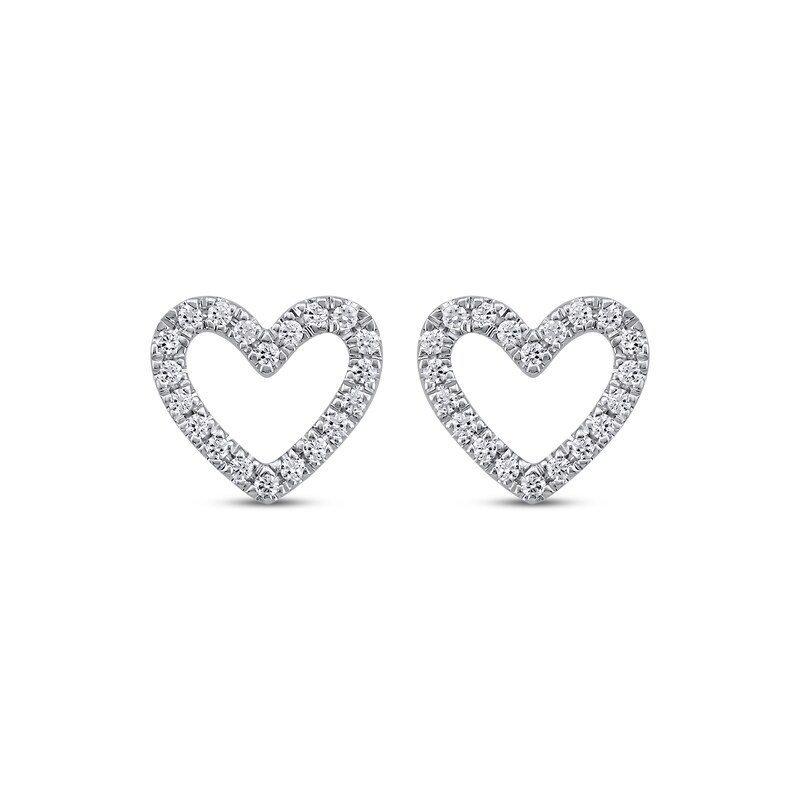 Main Image 2 of Diamond Open Heart Stud Earrings 1/8 ct tw 10K White Gold